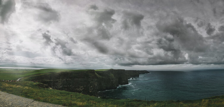 The Cliffs of Moher Panorama. Ireland, Europe.
