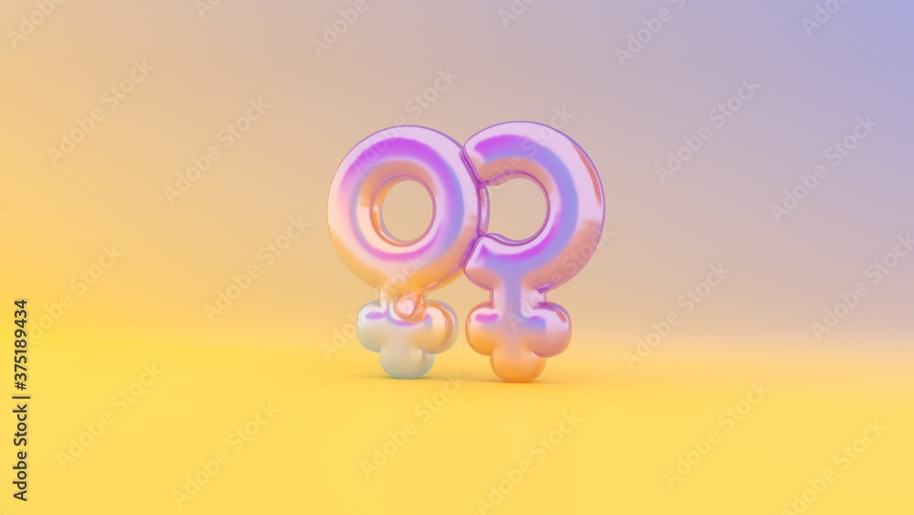 Poster 3d rendering colorful vibrant symbol of venus double on colored background
