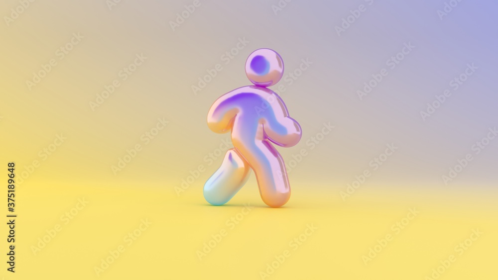 Poster 3d rendering colorful vibrant symbol of walking on colored background