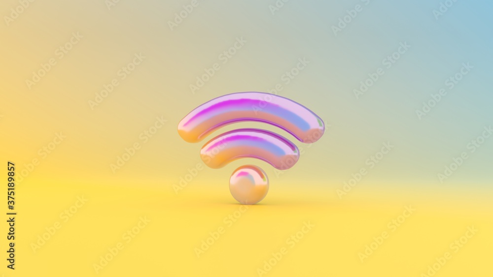 Poster 3d rendering colorful vibrant symbol of wi-fi on colored background
