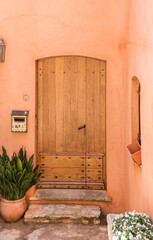 Provence style wooden door at Roussillon village, Provence, France