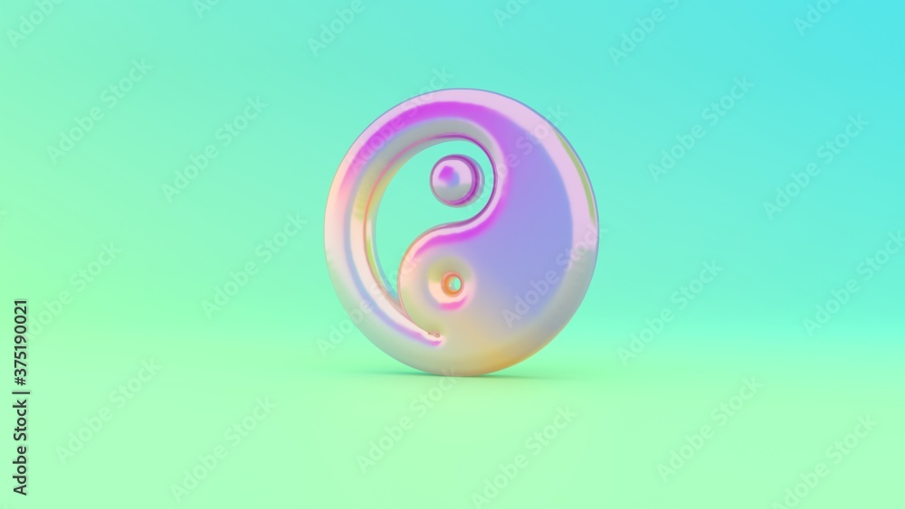 Poster 3d rendering colorful vibrant symbol of yin yang on colored background