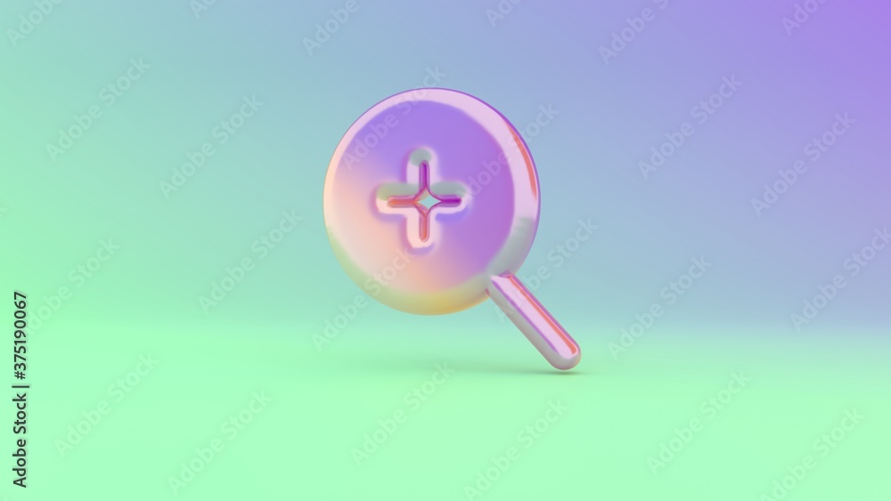 Poster 3d rendering colorful vibrant symbol of magnifier zoom in on colored background