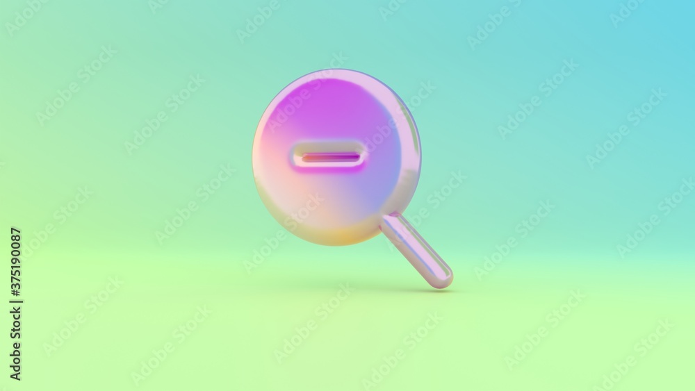 Poster 3d rendering colorful vibrant symbol of magnifier zoom out on colored background