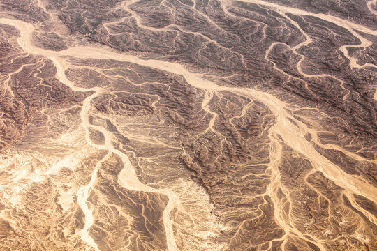 Aerial landscape of desert tributaries of the Sinai Peninsula