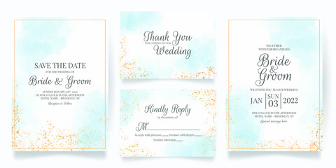 wedding invitation card template set with watercolor decoration
