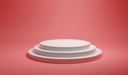 3D Render minimalist abstract white round podium platform on pink pastel background