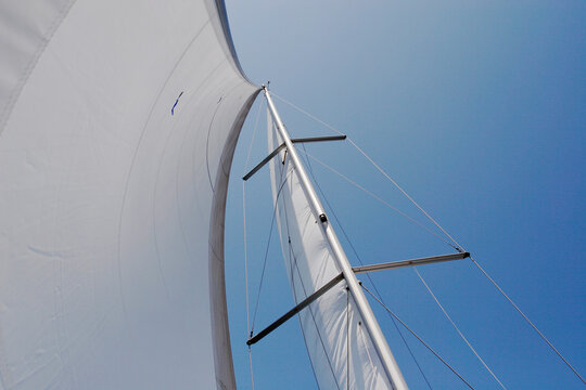 Arched form of sail and a mast from below