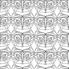 Seamless black and white vector pattern design of lined ornamental abstract cats