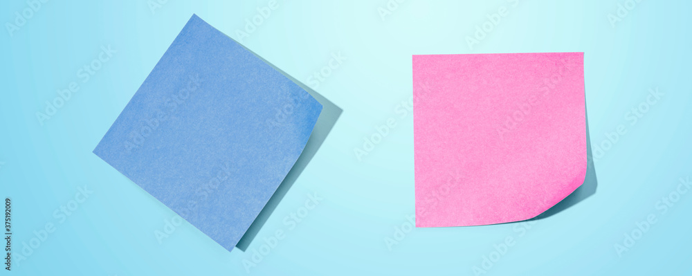 Poster sticky notes with shadow overhead view - flat lay
