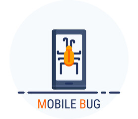 Flat Icons Style. Hacker Cyber crime attack Mobile Bug for web design.