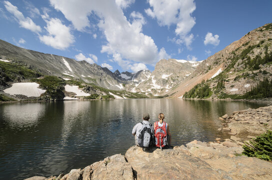 Hikers Enjoying the View at Lake Isabelle, Colorado