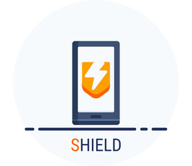 Flat Icons Style. Hacker Cyber crime attack Shield for web design.