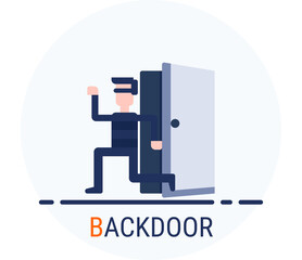 Flat Icons Style. Hacker Cyber crime attack Backdoor for web design.