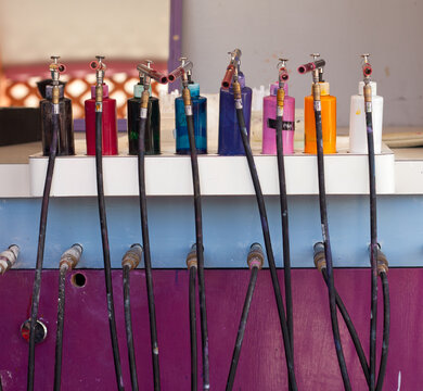 Bottles of colorful ink for airbrushing
