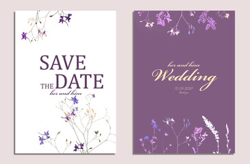 Fototapeta na wymiar Beautiful wedding invitation and Save The Date with floral design on light background, top view