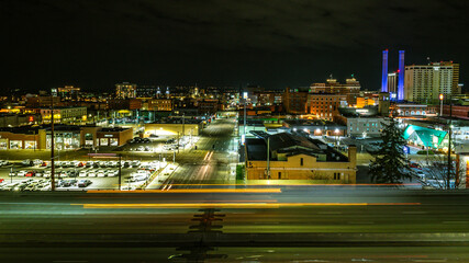 Obraz premium Downtown Spokane, WA City Skyline at Night, Long Exposure
