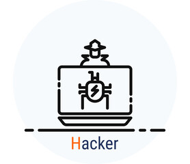 Line Icons Style. Hacker Cyber crime attack Hacker for web design.