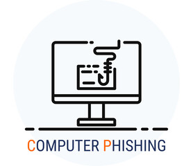 Line Icons Style. Hacker Cyber crime attack Computer Phishing for web design.