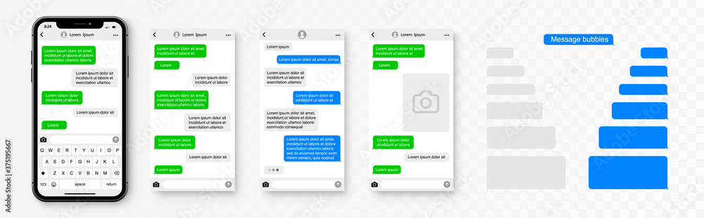 Wall mural message smartphone template. message bubbles chat on smartphone icons. phone chatting sms template b