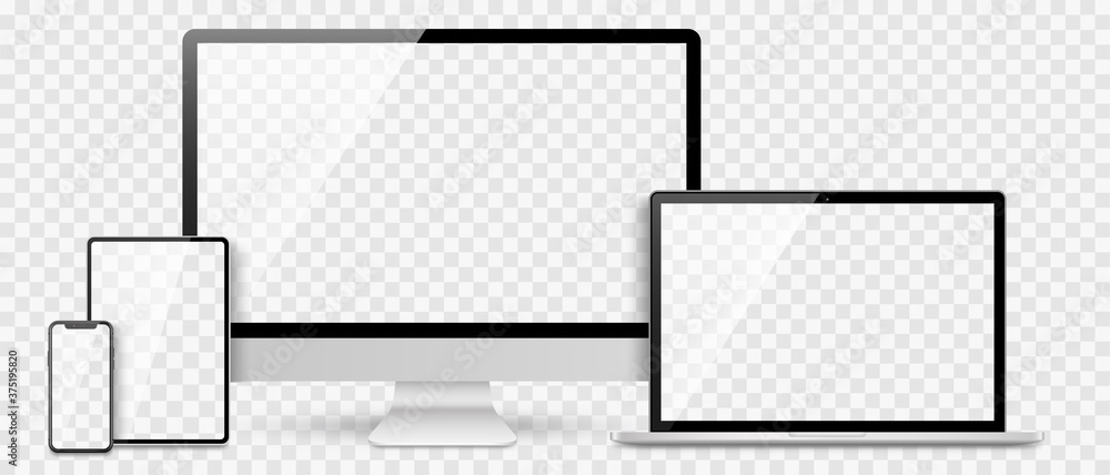 Wall mural realistic set computer, laptop, tablet and smartphone. device screen mockup collection. realistic mo