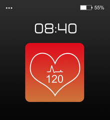 Smart watch displaying heart rate in health monitor app