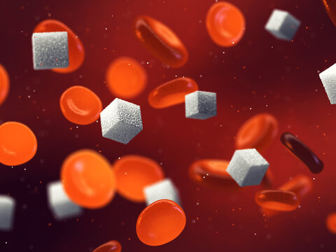 Blood cells and sugar cubes concept, Diabetes is a metabolic disorder caused by high levels of blood sugar