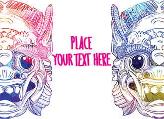 Demon mask Thailand. Logo, symbol. Meditative coloring antistress. 
Background for text.