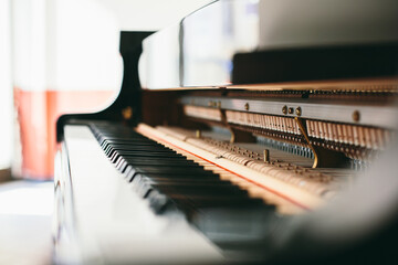 Keyboard and mechanics of a piano