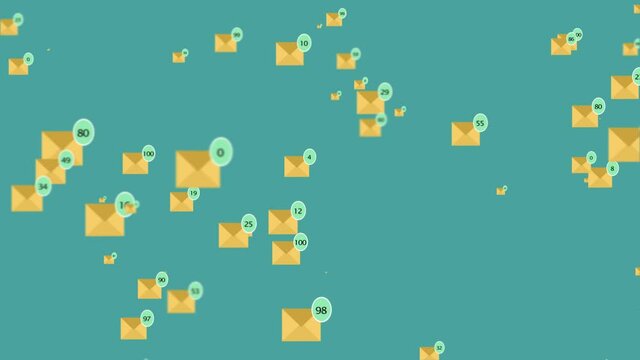 4K Animation of Email envelope with auto counting number on red circle metaphor income email and massage On blue and black background with alpha channel