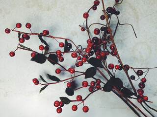 Christmas and holiday decorations; red berries and twigs