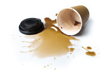 Hot coffee spill stain accident drop white background