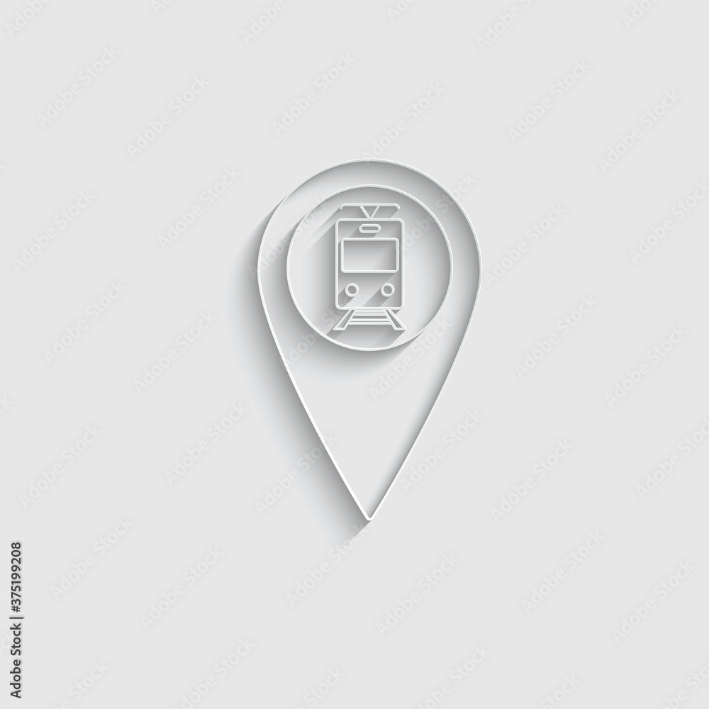 Poster paper tram icon on map pointer sign navigation symbol