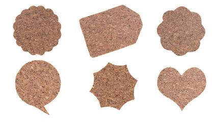 Top view of blank natural cork label tag isolated on white