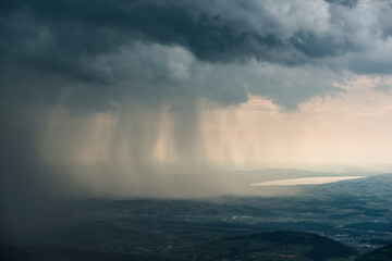 Heavy rain during summer storm.