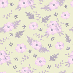 Floral seamless vector pattern with anemones flower and leaf