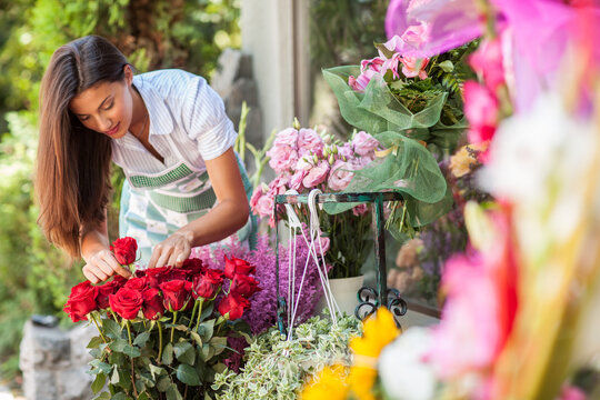 Florist working in her flower shop.