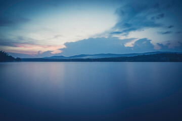 Blue sunset on a lake with long exposure, soria, spain.