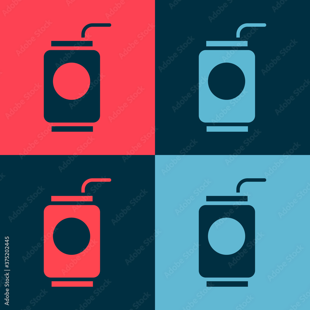 Poster pop art soda can with drinking straw icon isolated on color background. vector illustration.
