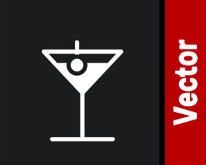White Martini glass icon isolated on black background. Cocktail icon. Wine glass icon. Vector Illustration.