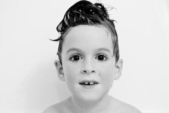 portrait of boy with wet hair