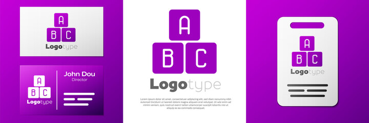 Logotype ABC blocks icon isolated on white background. Alphabet cubes with letters A,B,C. Logo design template element. Vector Illustration.
