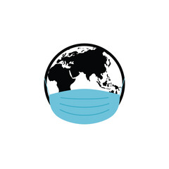 The earth in a health mask.  covid 19 icon. protect sign quarantine icon