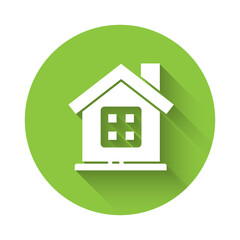 White House icon isolated with long shadow. Home symbol. Green circle button. Vector Illustration.