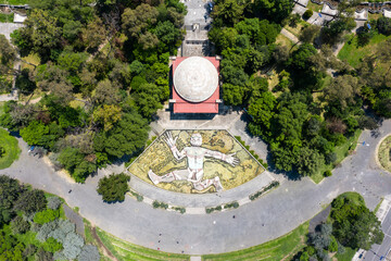 Vista aérea de la Fuente de Tlaloc y el Museo del Cárcamo de Dolores en la segunda sección del...