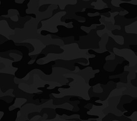 
Black military camouflage seamless vector pattern. Gray spots. Ornament. Army
