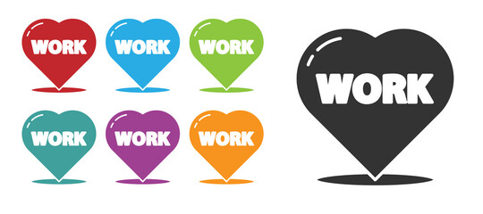 Black Heart with text work icon isolated on white background. Set icons colorful. Vector Illustration.