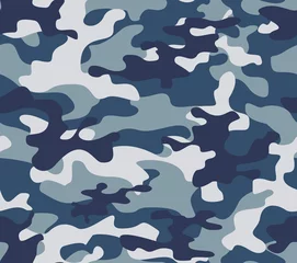 Sierkussen Camouflage blauwe achtergrond naadloze patroon vector graphics stijlvolle achtergrond om af te drukken. © Sanvel