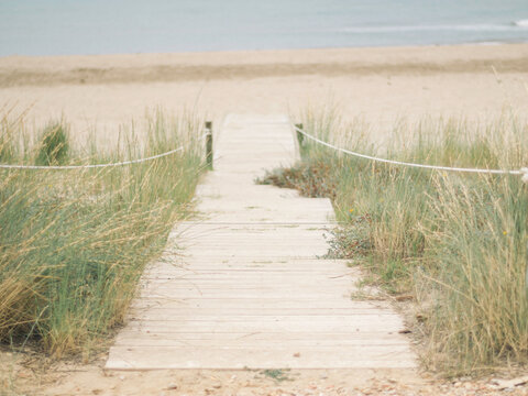 Wooden stairs trough the beach