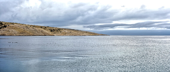 At the ferry port of Lopar on the island of Rab, the treeless coast slopes down towards the sea.